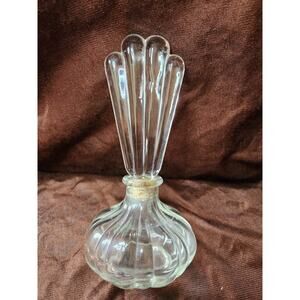 Perfume Bottle Squat Melon shaped with tall ribbed glass stopper